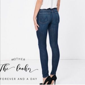 MOTHER | The Looker Mid-Rise Dark Denim Skinny Jeans